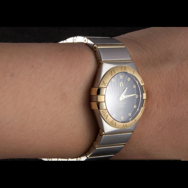 Omega Constellation Gold Bezel Black Dial Stainless Steel Band new59541
