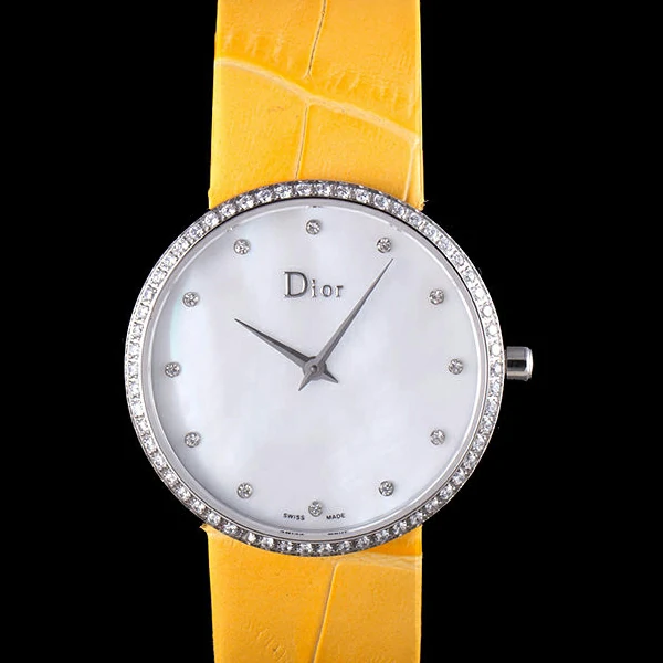 La D de Dior Yellow Leather Strap with White Dial new59604