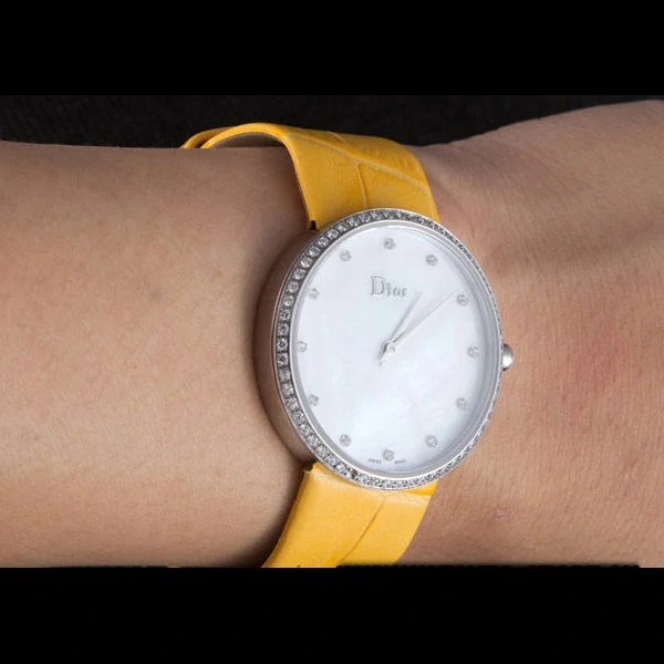 La D de Dior Yellow Leather Strap with White Dial new59604