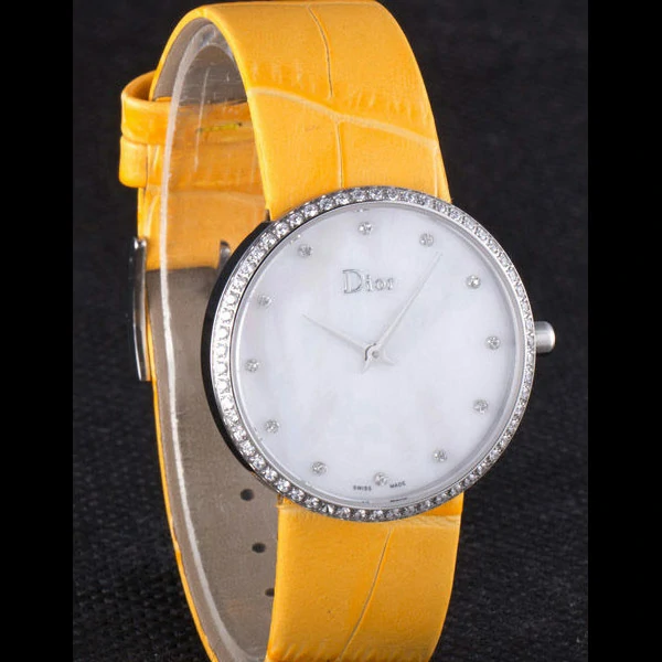 La D de Dior Yellow Leather Strap with White Dial new59604