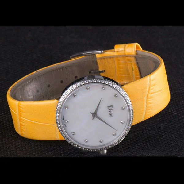 La D de Dior Yellow Leather Strap with White Dial new59604
