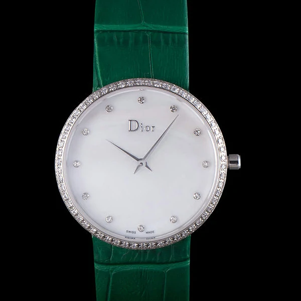 La D de Dior Green Leather Strap with White Dial new59605