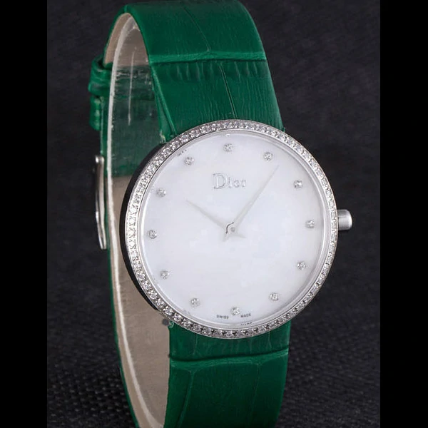 La D de Dior Green Leather Strap with White Dial new59605