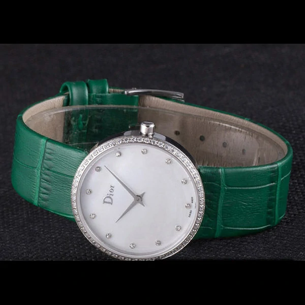 La D de Dior Green Leather Strap with White Dial new59605
