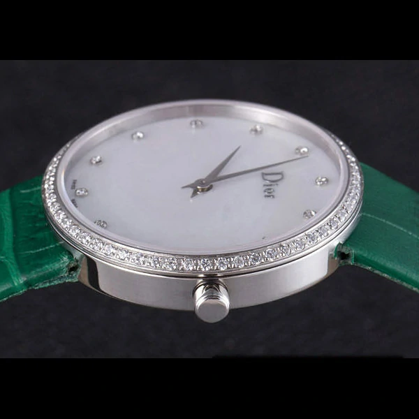 La D de Dior Green Leather Strap with White Dial new59605