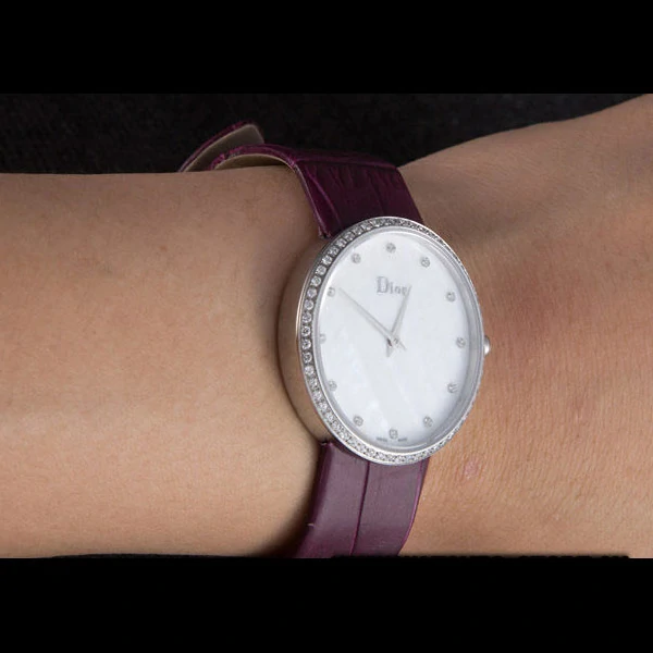 La D de Dior Purple Leather Strap with White Dial new59606
