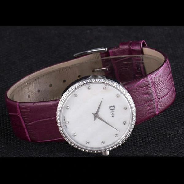 La D de Dior Purple Leather Strap with White Dial new59606