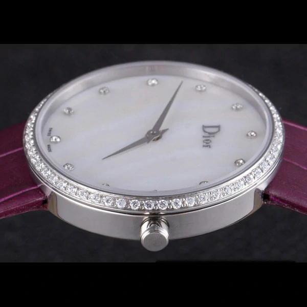 La D de Dior Purple Leather Strap with White Dial new59606