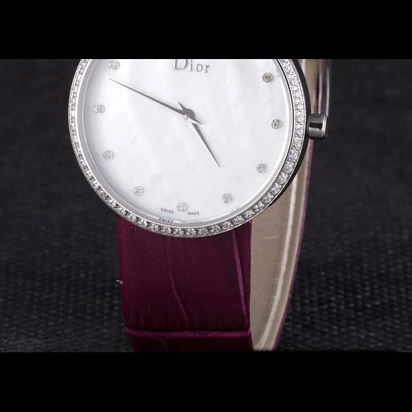 La D de Dior Purple Leather Strap with White Dial new59606