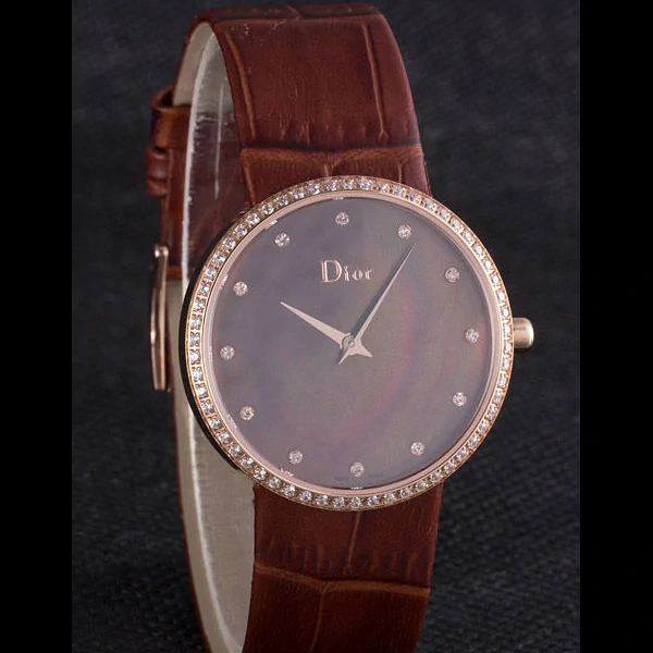 La D de Dior Brown Leather Strap with Brown Dial new59609