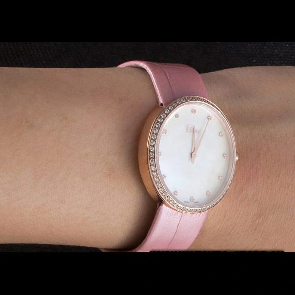 La D de Dior Pink Leather Strap with White Dial new59611