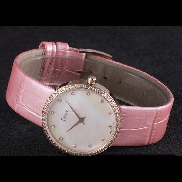La D de Dior Pink Leather Strap with White Dial new59611