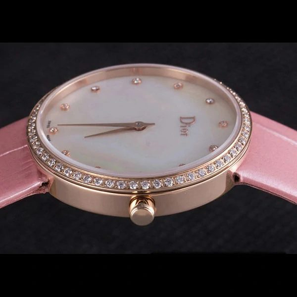 La D de Dior Pink Leather Strap with White Dial new59611