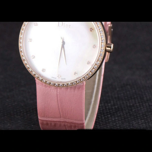 La D de Dior Pink Leather Strap with White Dial new59611