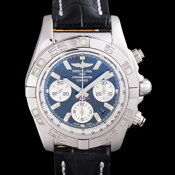 Breitling Chronomat Black Dial with Black Leather Band new59613