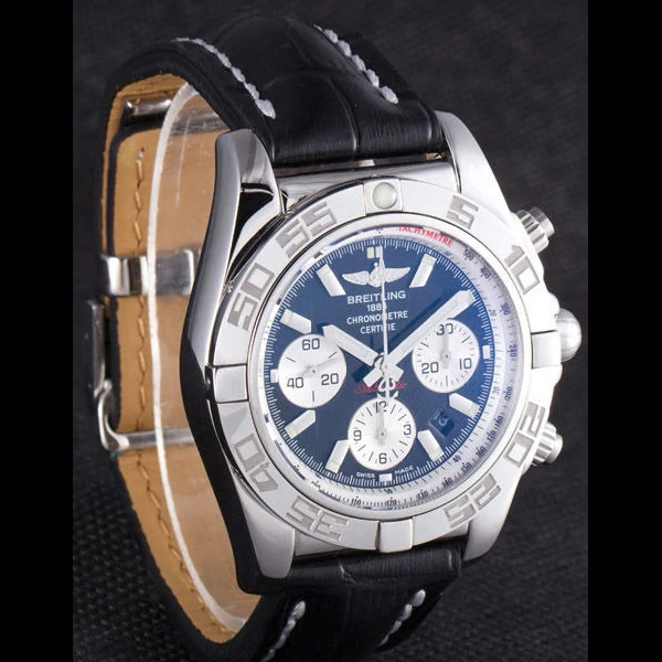 Breitling Chronomat Black Dial with Black Leather Band new59613