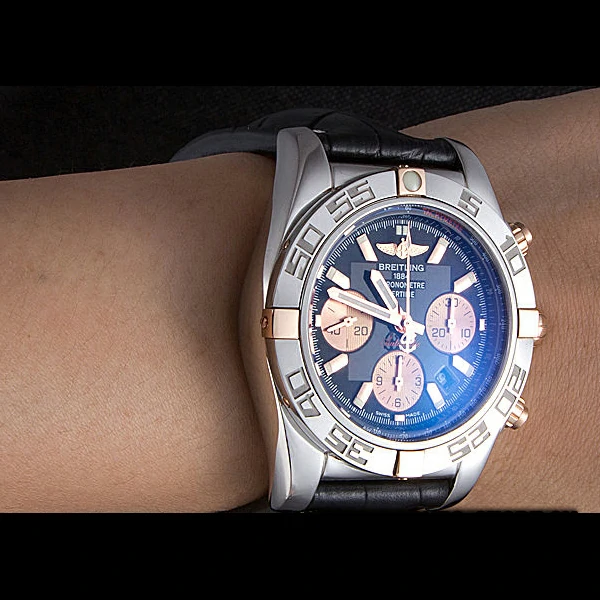 Breitling Chronomat Blue Dial with Black Leather Strap new59614