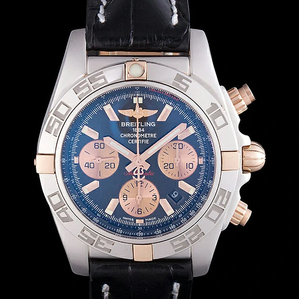 Breitling Chronomat Blue Dial with Black Leather Strap new59614