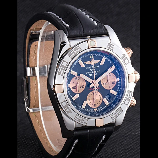 Breitling Chronomat Blue Dial with Black Leather Strap new59614
