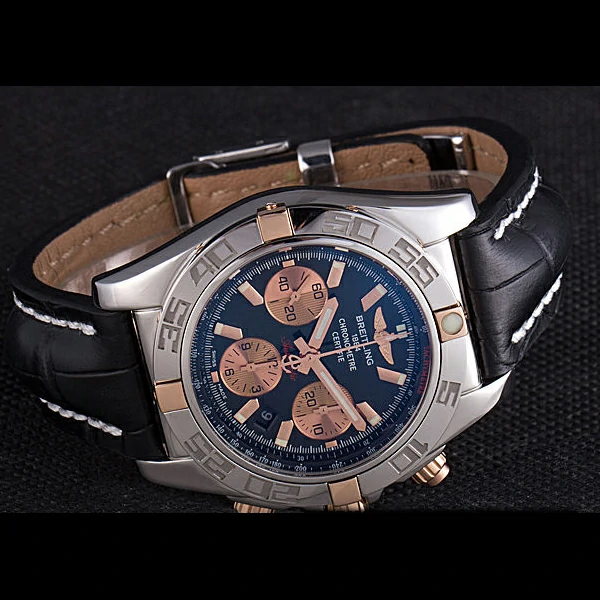 Breitling Chronomat Blue Dial with Black Leather Strap new59614