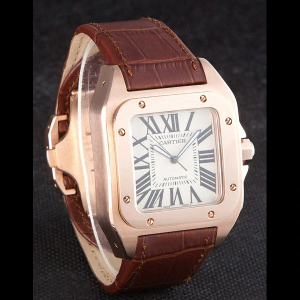 Cartier Santos Rose Gold with Brown Leather Strap new59615