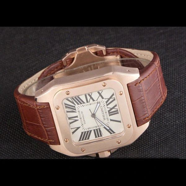 Cartier Santos Rose Gold with Brown Leather Strap new59615