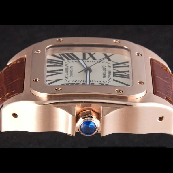 Cartier Santos Rose Gold with Brown Leather Strap new59615