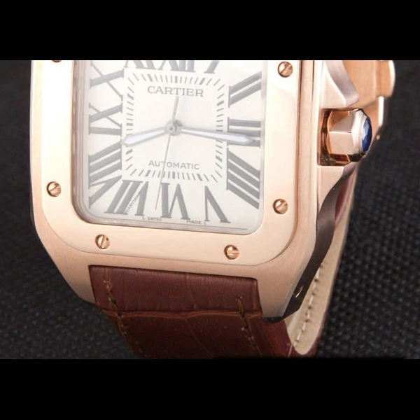 Cartier Santos Rose Gold with Brown Leather Strap new59615