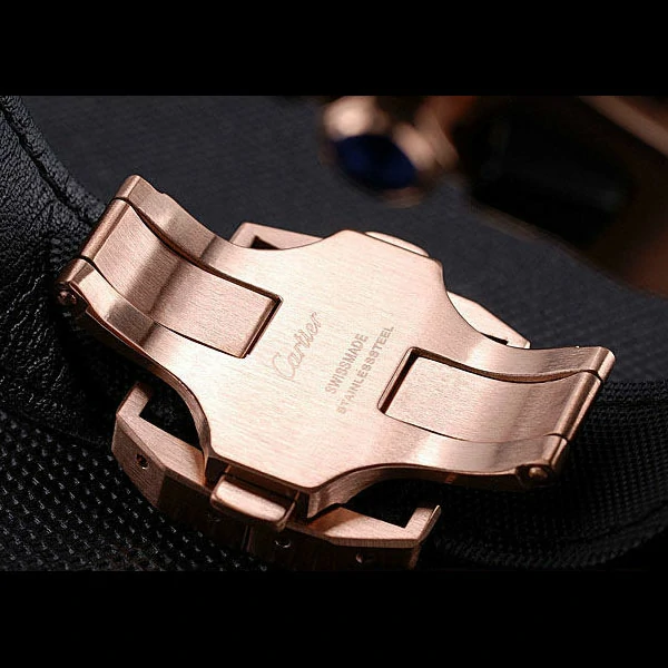 Cartier Santos Rose Gold Bezel with Black Dial and Black Fabric Strap new59616