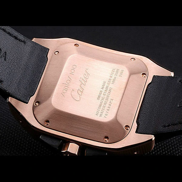 Cartier Santos Rose Gold Bezel with Black Dial and Black Fabric Strap new59616