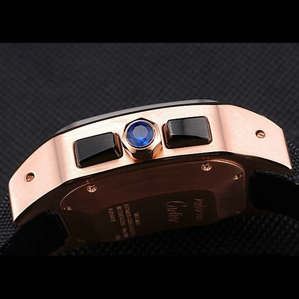 Cartier Santos Rose Gold Bezel with Black Dial and Black Fabric Strap new59616