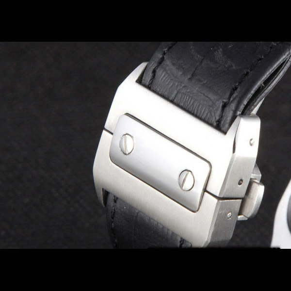 Cartier Santos Stainless Steel Bezel with Black Leather Strap new59617