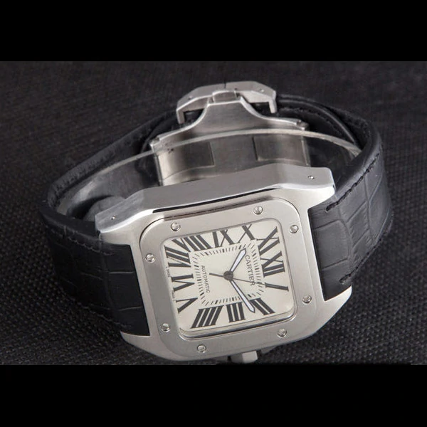 Cartier Santos Stainless Steel Bezel with Black Leather Strap new59617