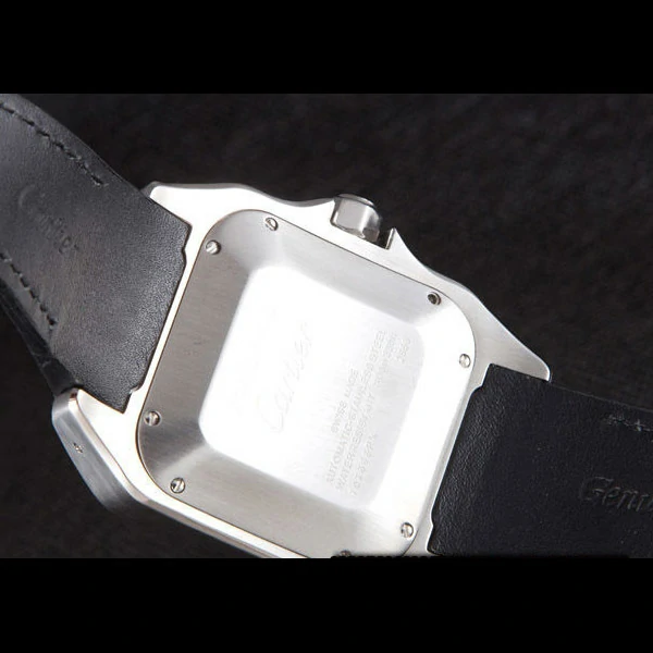 Cartier Santos Stainless Steel Bezel with Black Leather Strap new59617
