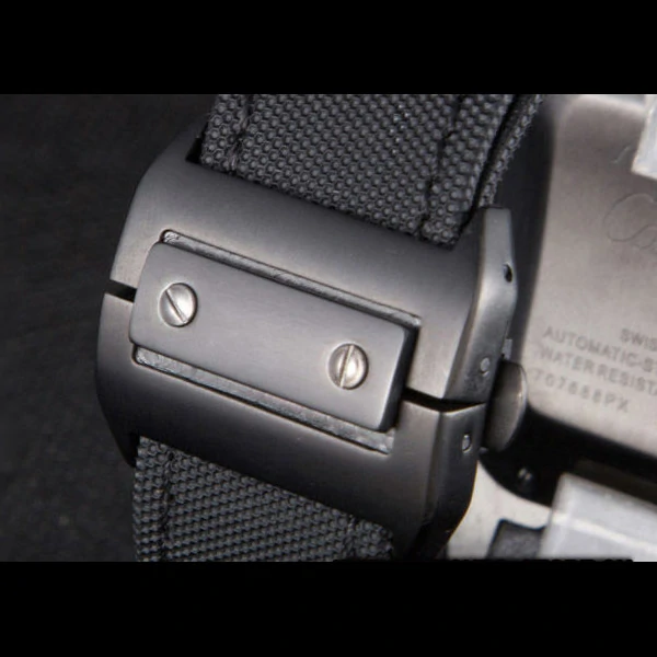 Cartier Santos Two Tone Bezel with Black Dial and Black Fabric Strap new59618