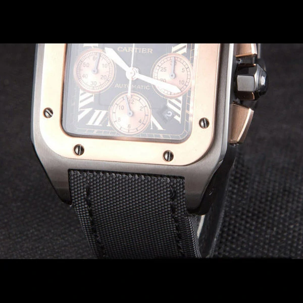 Cartier Santos Rose Gold Bezel with Black Dial and Black Fabric Strap new59619
