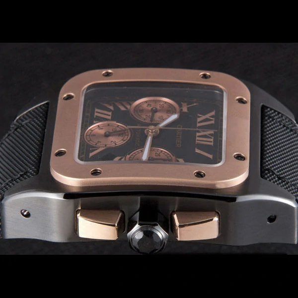 Cartier Santos Rose Gold Bezel with Black Dial and Black Fabric Strap new59619