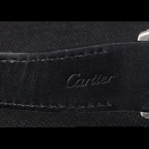 Cartier Santos Silver Bezel with Diamonds and Black Leather Strap new59621