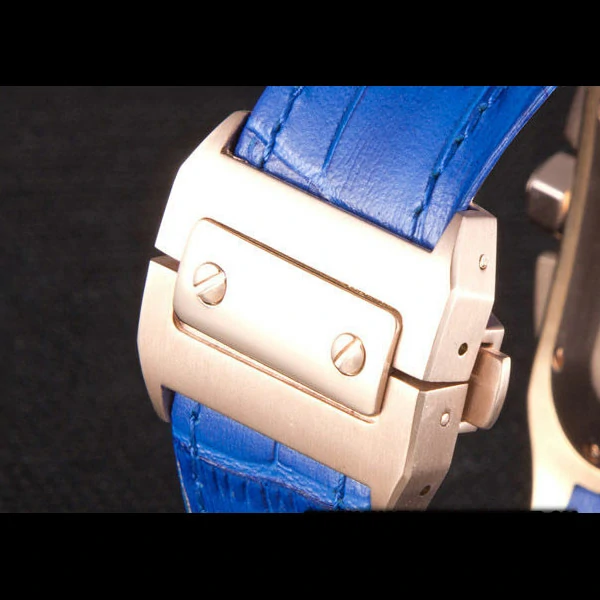 Cartier Santos Rose Gold Bezel with Diamonds and Blue Leather Strap new59622