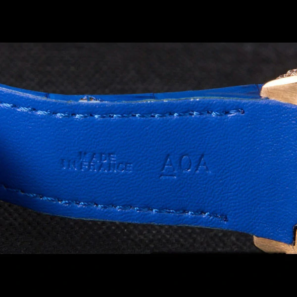 Cartier Santos Rose Gold Bezel with Diamonds and Blue Leather Strap new59622