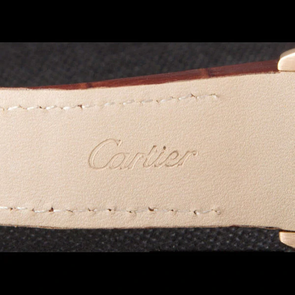 Cartier Santos Rose Gold Bezel with Diamonds and Brown Leather Strap new59623