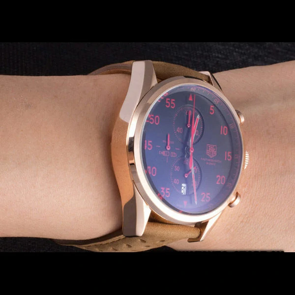 Tag Heuer Carrera SpaceX Rose Gold Bezel with Black Dial and Light Brown Leather Strap new59625