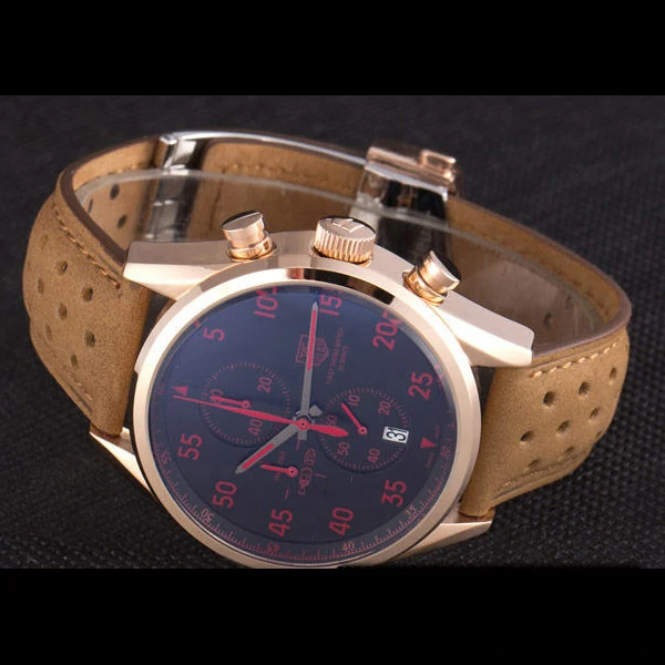 Tag Heuer Carrera SpaceX Rose Gold Bezel with Black Dial and Light Brown Leather Strap new59625