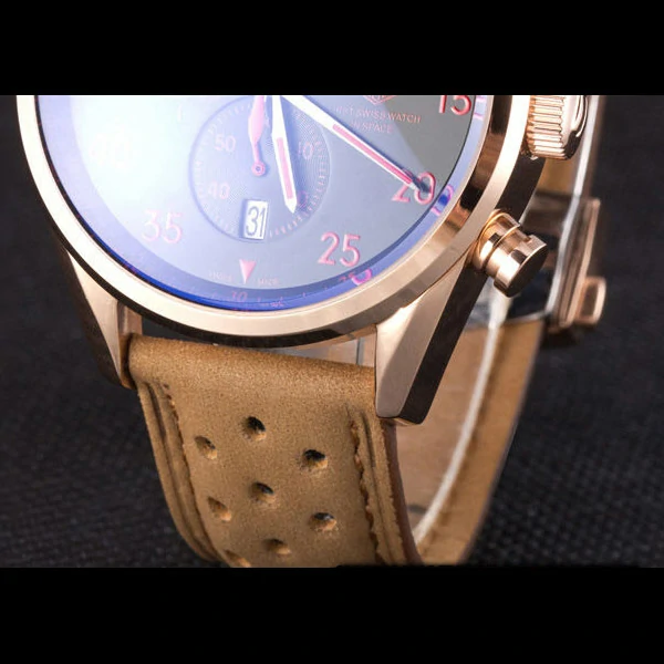 Tag Heuer Carrera SpaceX Rose Gold Bezel with Black Dial and Light Brown Leather Strap new59625