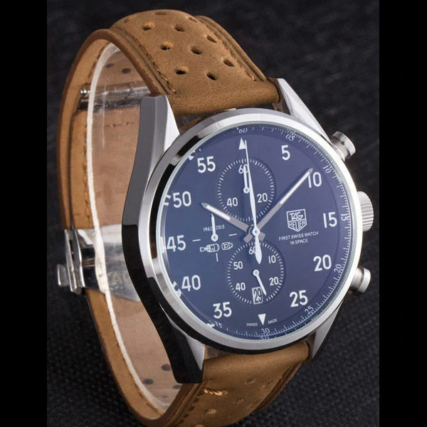 Tag Heuer Carrera SpaceX Silver Bezel with Black Dial and Light Brown Leather Strap new59627