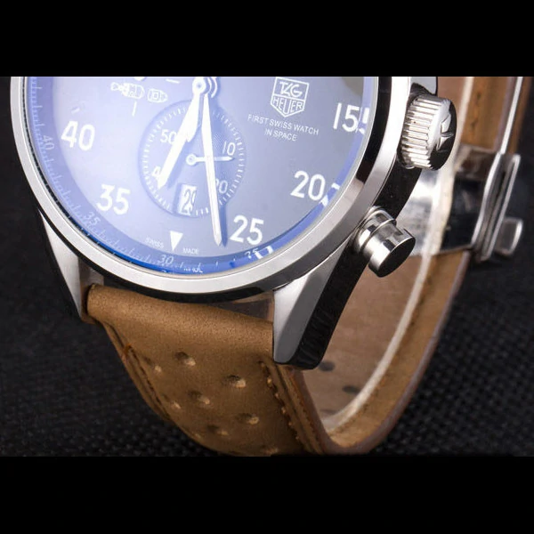 Tag Heuer Carrera SpaceX Silver Bezel with Black Dial and Light Brown Leather Strap new59627