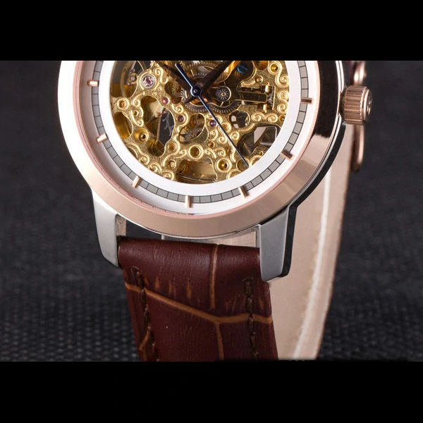 Vacheron Constantin White Skeleton Watch with Rose Gold Bezel and Brown Leather Strap new59629