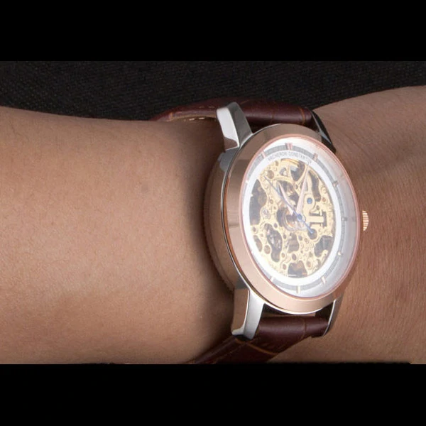 Vacheron Constantin White Skeleton Watch with Rose Gold Bezel and Brown Leather Strap new59629