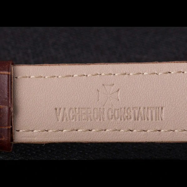 Vacheron Constantin Black Skeleton Watch with Rose Gold Bezel and Brown Leather Strap new59630