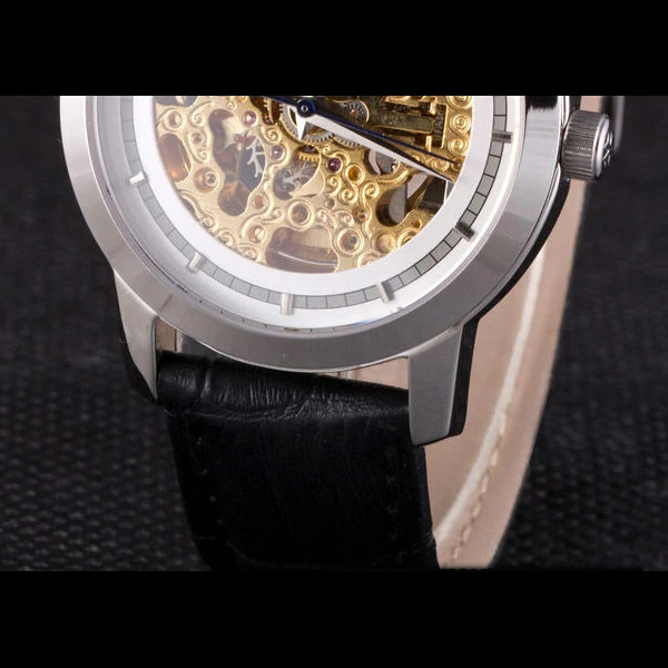 Vacheron Constantin White Skeleton Watch with Rose Silver Bezel and Black Leather Strap new59631
